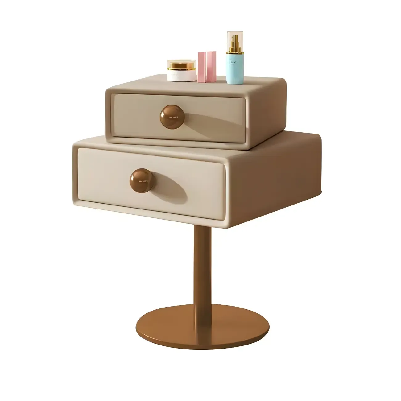 Narrow Faux Leather Swivel Drawer Nightstand for Bedroom Image - 10