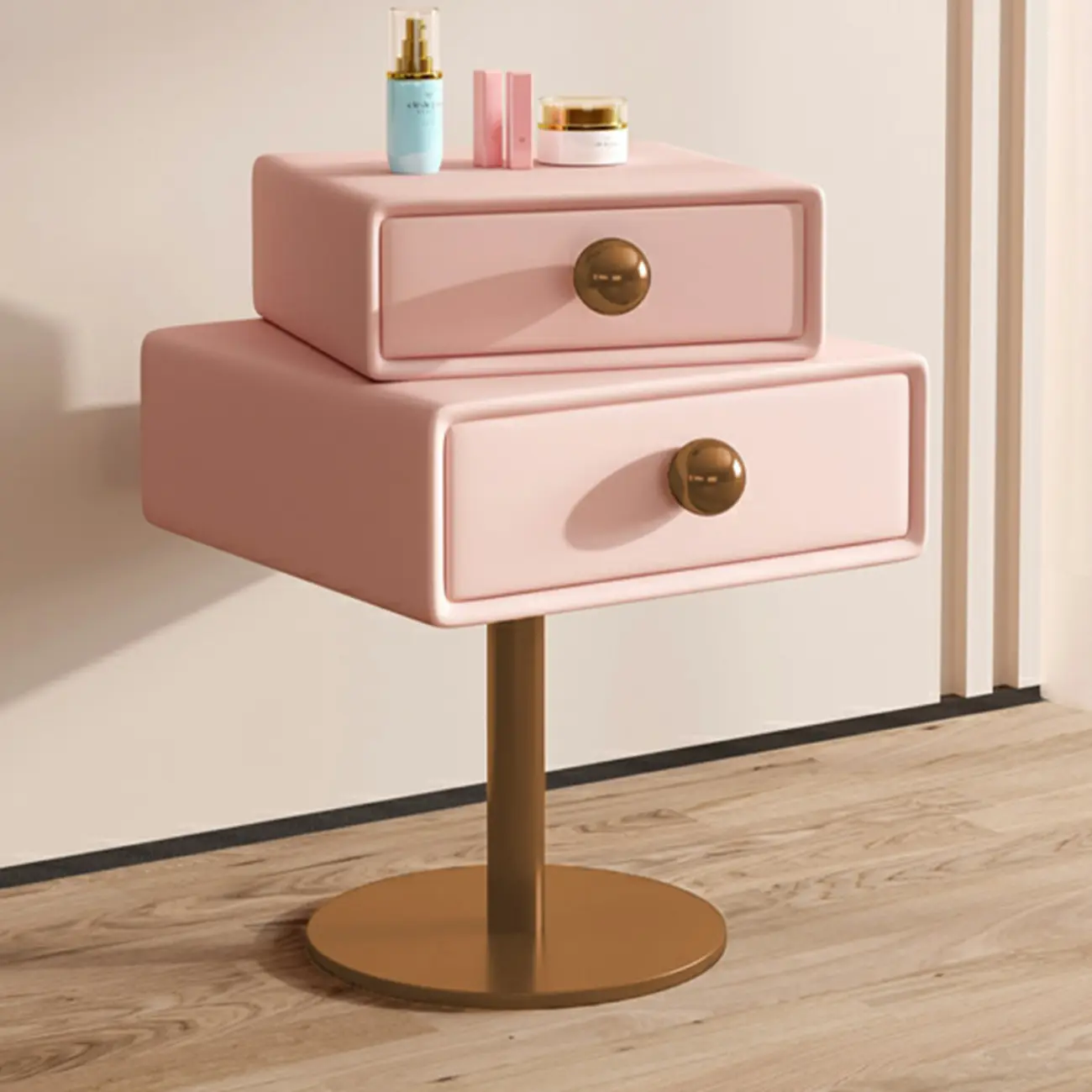 Narrow Faux Leather Swivel Drawer Nightstand for Bedroom Image - 14 | homeyfad