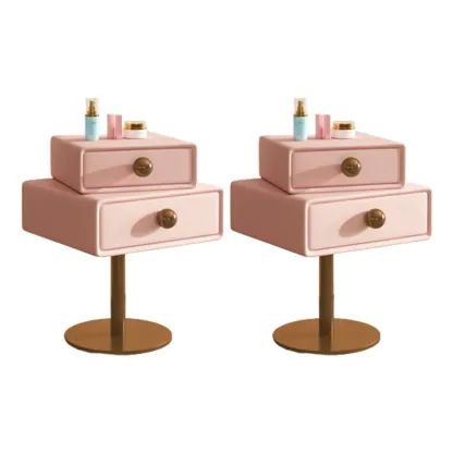 Narrow Faux Leather Swivel Drawer Nightstand for Bedroom Image - 16