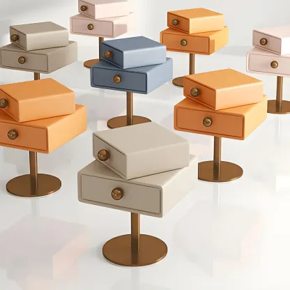 Narrow Faux Leather Swivel Drawer Nightstand for Bedroom Image - 17