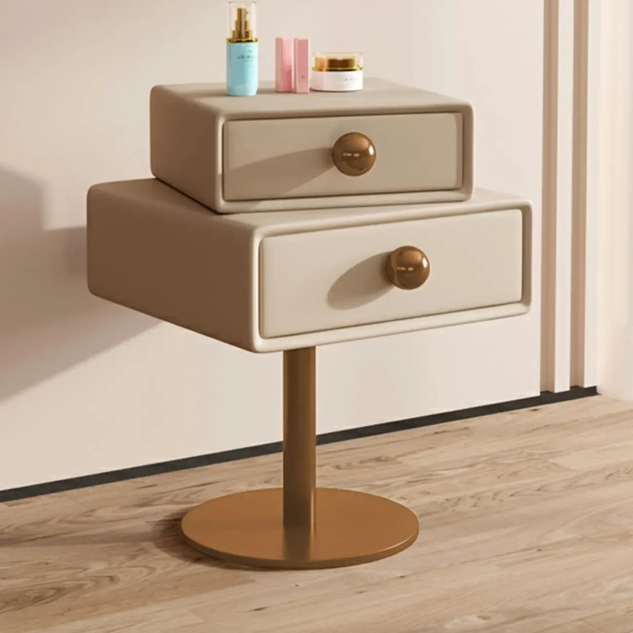 Narrow Faux Leather Swivel Drawer Nightstand for Bedroom Image - 18