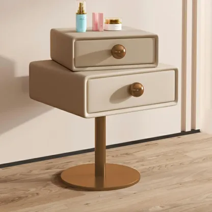 Narrow Faux Leather Swivel Drawer Nightstand for Bedroom Image - 18