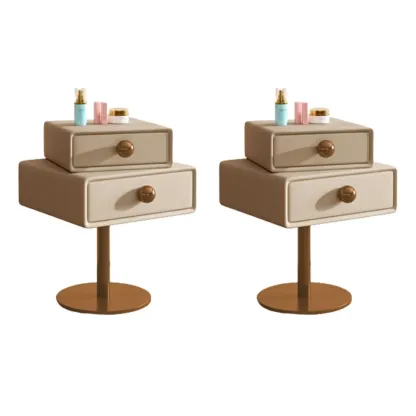 Narrow Faux Leather Swivel Drawer Nightstand for Bedroom Image - 19