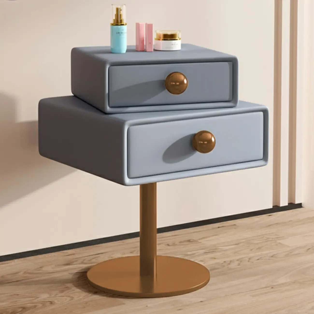 Narrow Faux Leather Swivel Drawer Nightstand for Bedroom Image - 20