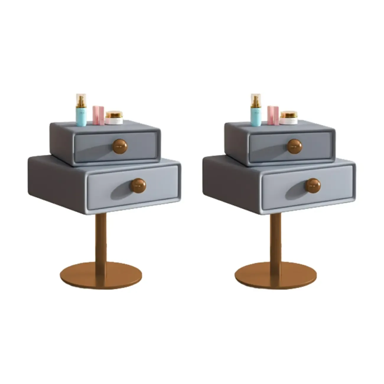 Narrow Faux Leather Swivel Drawer Nightstand for Bedroom Image - 21