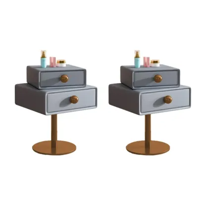 Narrow Faux Leather Swivel Drawer Nightstand for Bedroom Image - 21