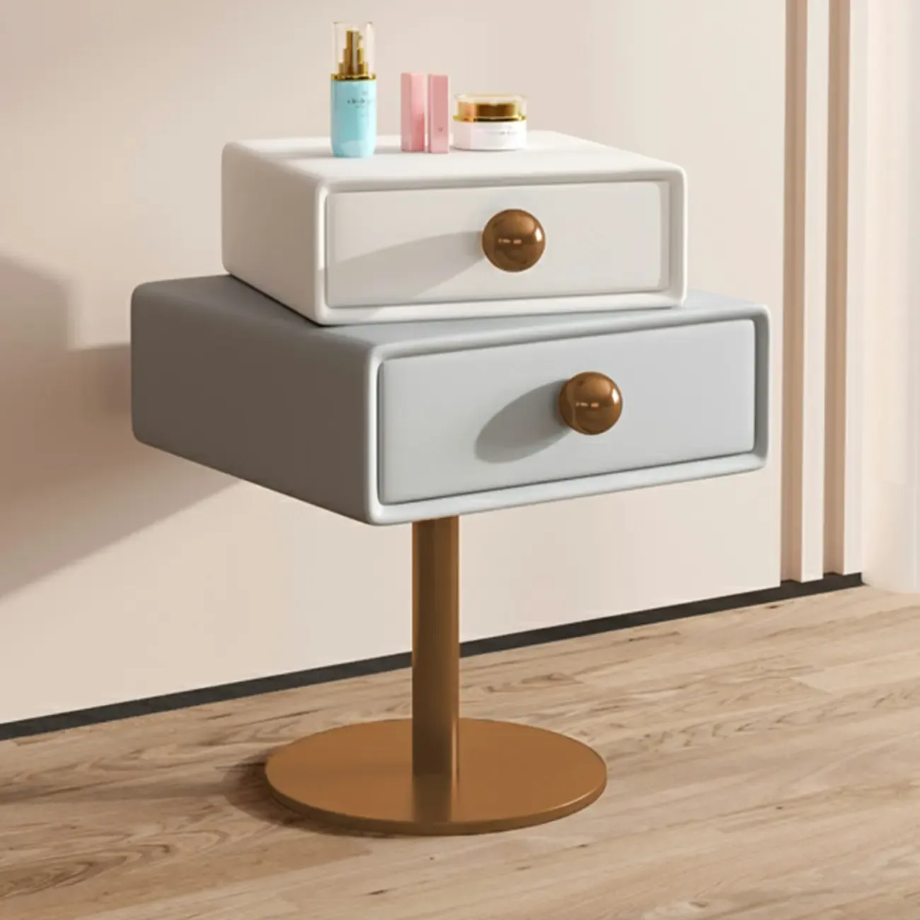 Narrow Faux Leather Swivel Drawer Nightstand for Bedroom Image - 22