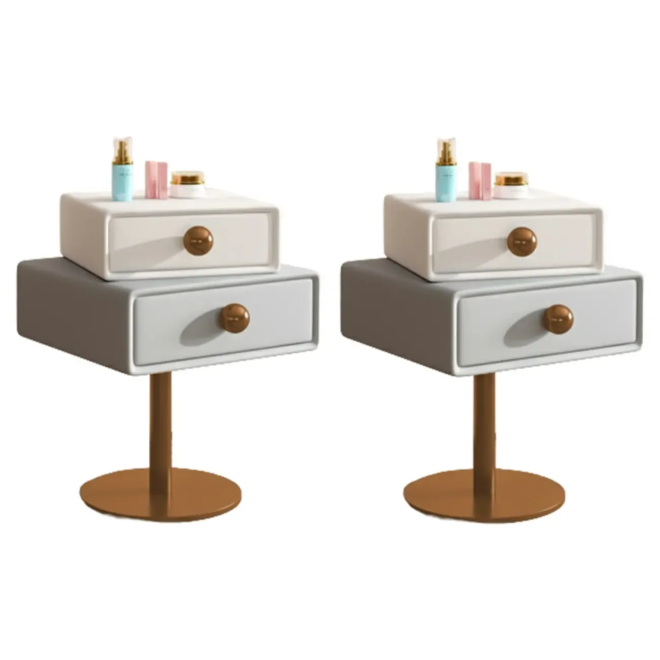 Narrow Faux Leather Swivel Drawer Nightstand for Bedroom Image - 23