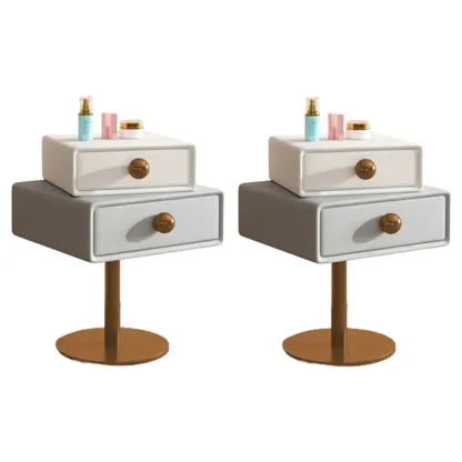 Narrow Faux Leather Swivel Drawer Nightstand for Bedroom Image - 23