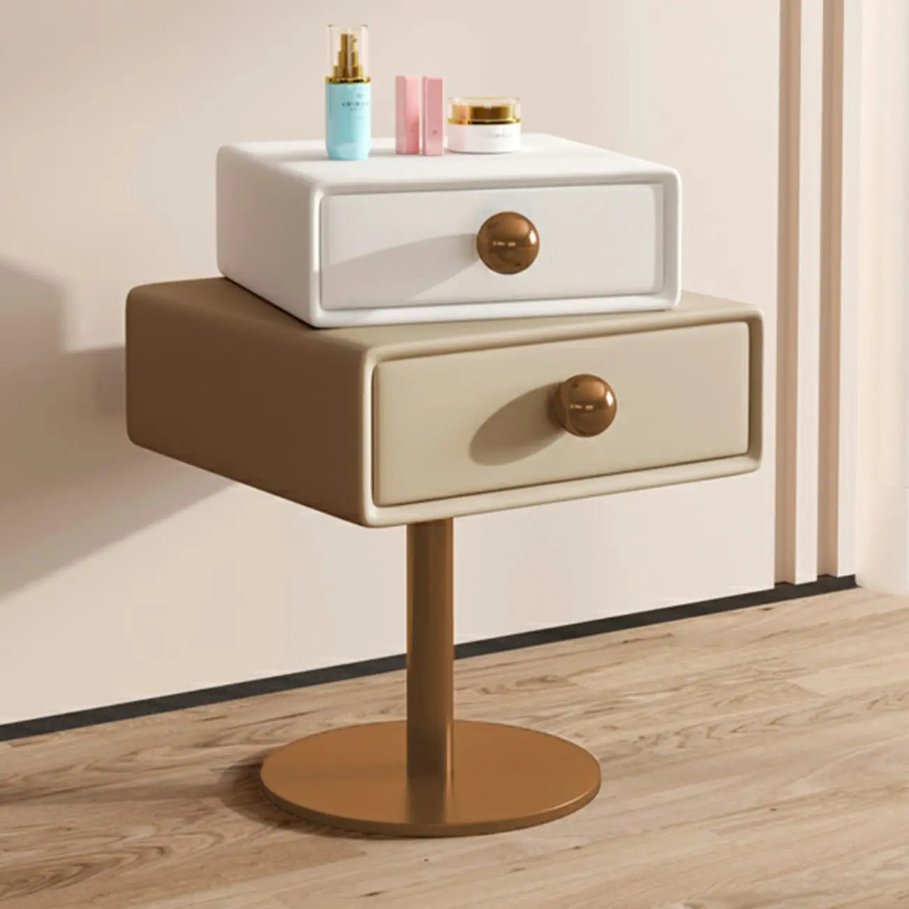 Narrow Faux Leather Swivel Drawer Nightstand for Bedroom Image - 24 | homeyfad