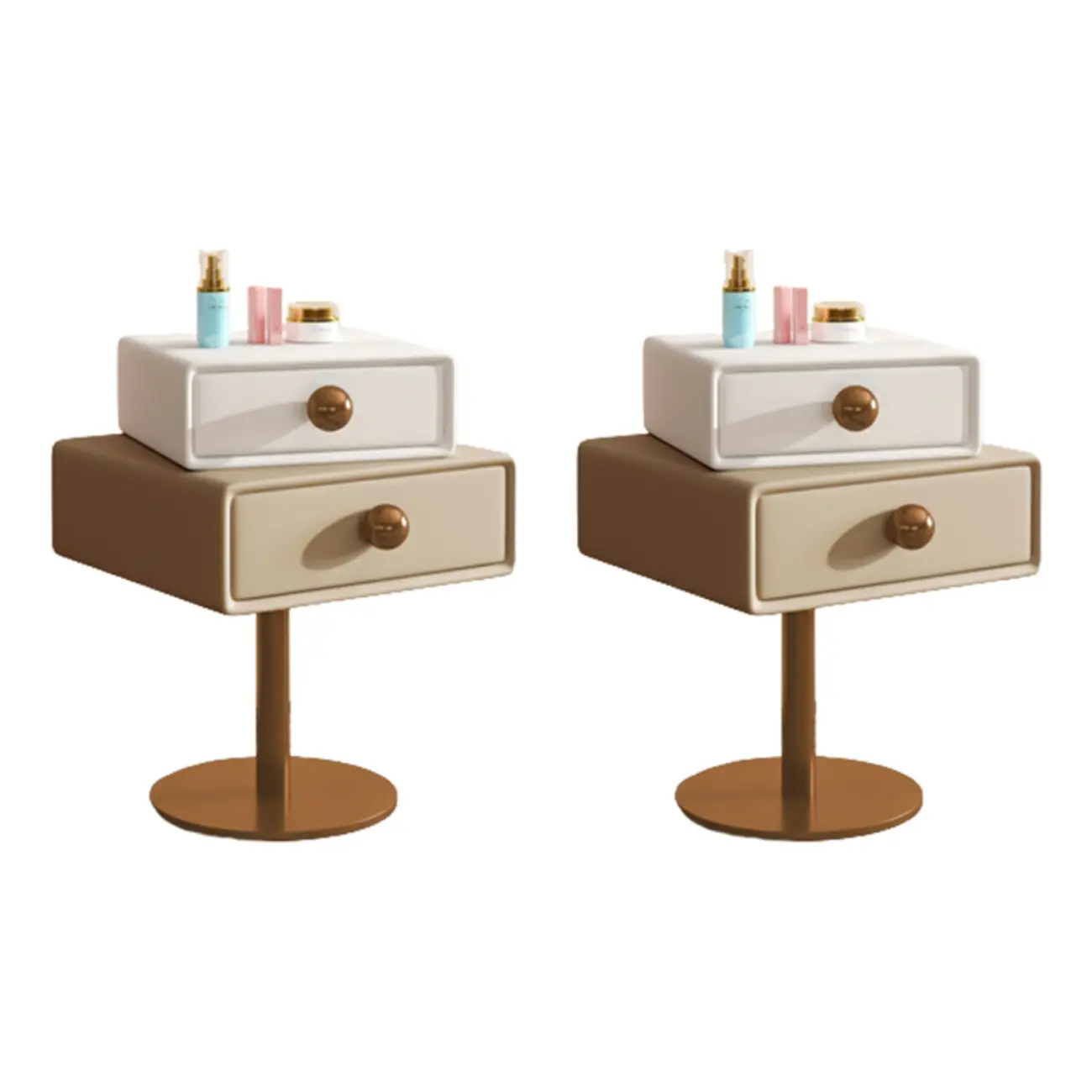 Narrow Faux Leather Swivel Drawer Nightstand for Bedroom Image - 25 | homeyfad