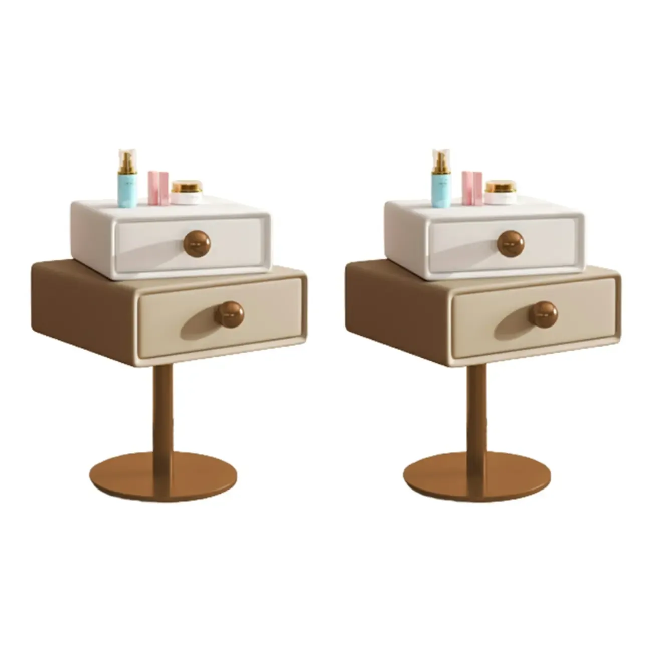 Narrow Faux Leather Swivel Drawer Nightstand for Bedroom Image - 25