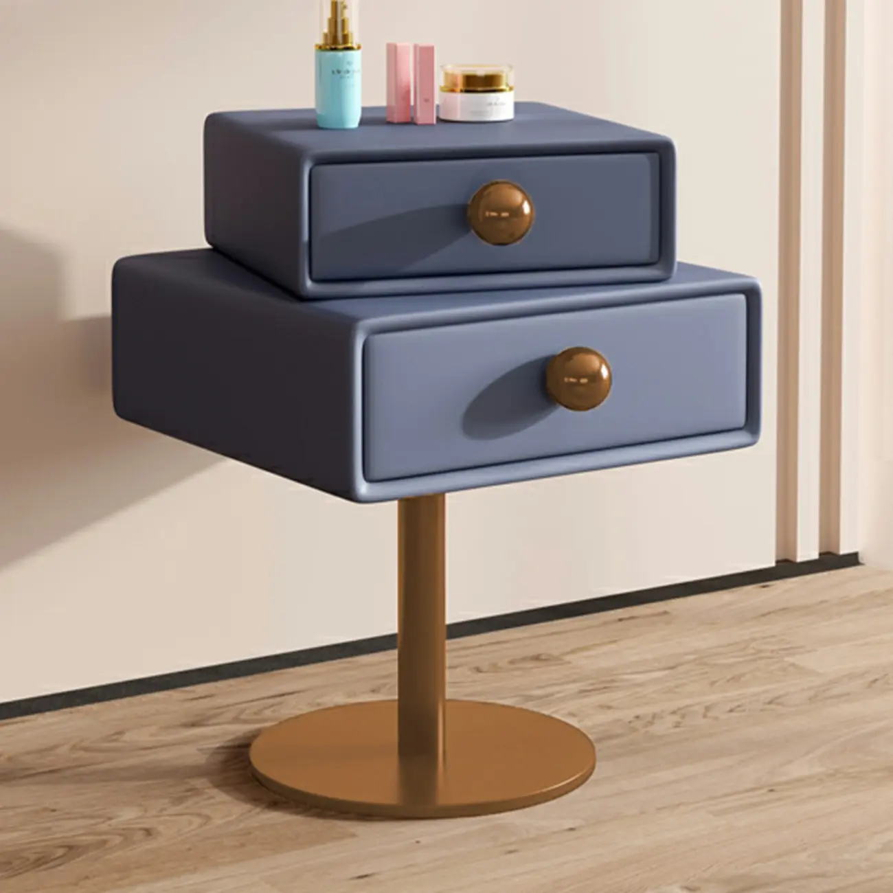 Narrow Faux Leather Swivel Drawer Nightstand for Bedroom Image - 26 | homeyfad