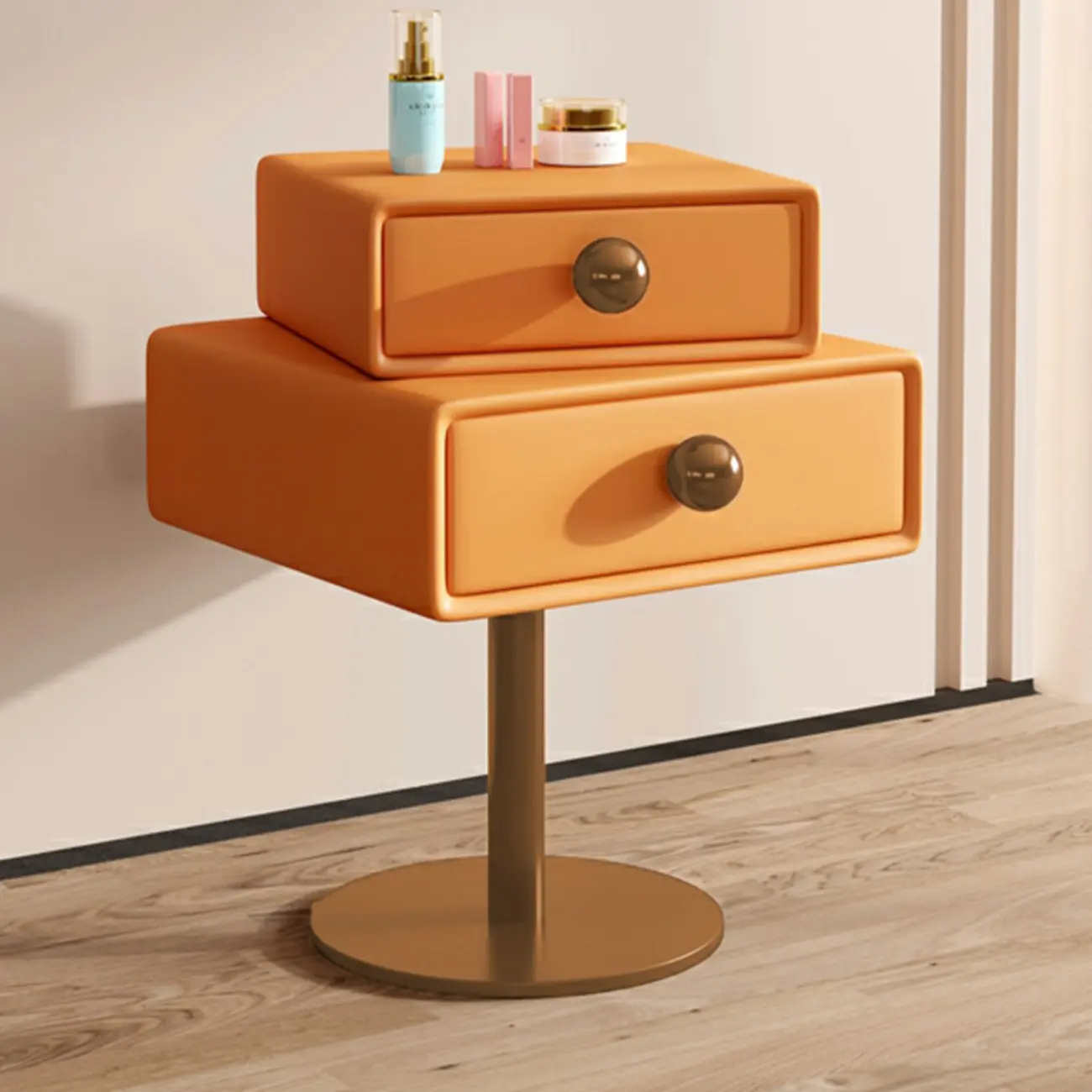 Narrow Faux Leather Swivel Drawer Nightstand for Bedroom Image - 28 | homeyfad