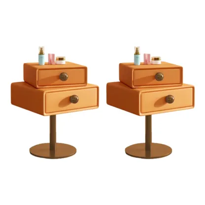 Narrow Faux Leather Swivel Drawer Nightstand for Bedroom Image - 29