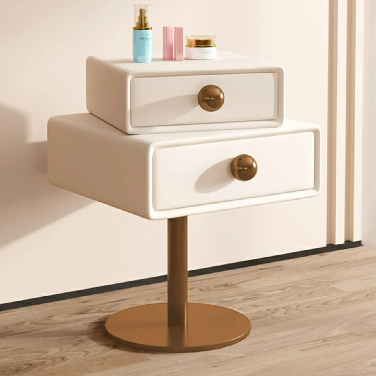Narrow Faux Leather Swivel Drawer Nightstand for Bedroom Image - 30 | homeyfad