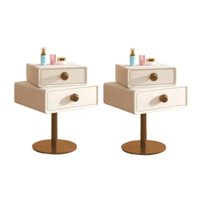 Narrow Faux Leather Swivel Drawer Nightstand for Bedroom Image - 31