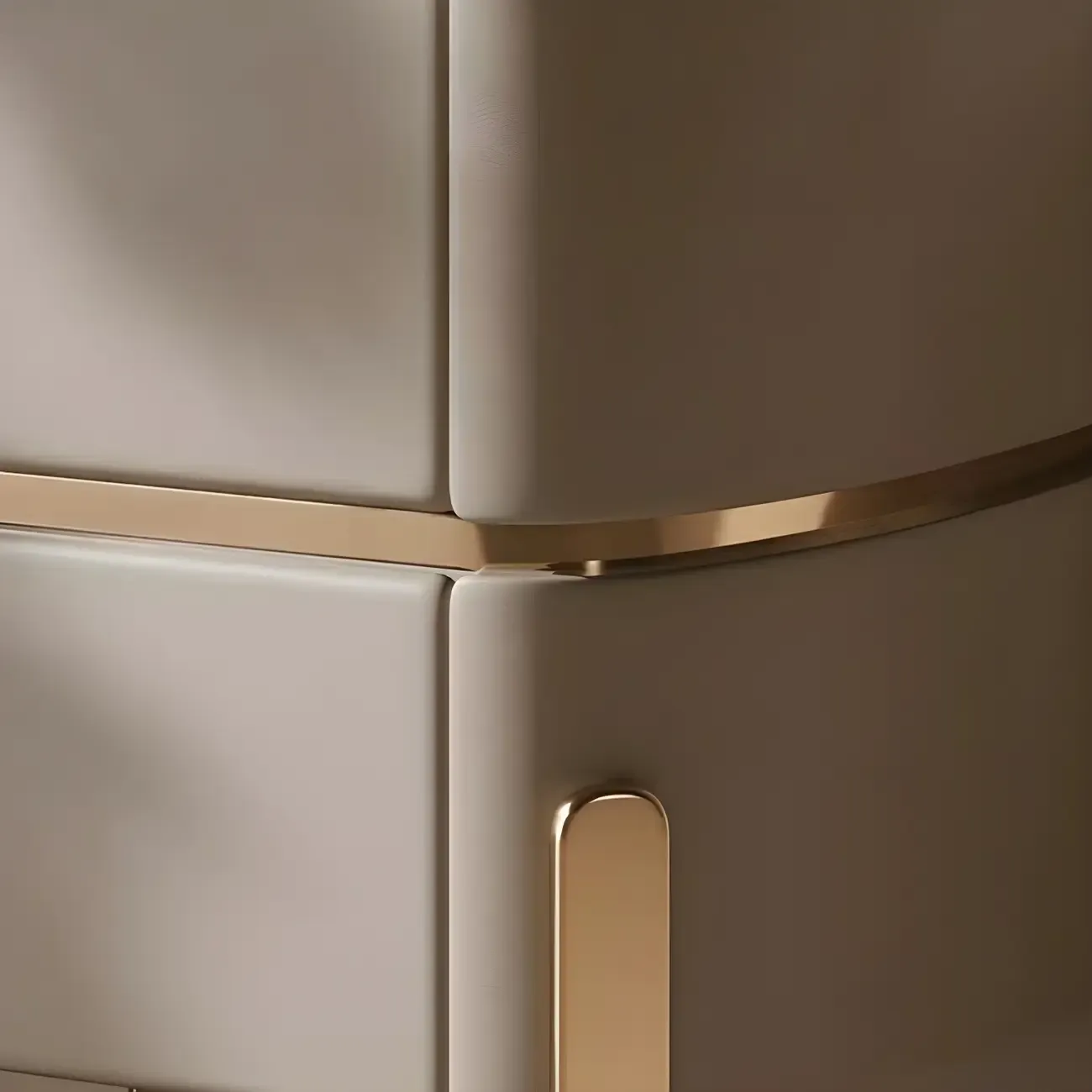 Glam Beige Leather Stone Top 2-Drawer Nightstand Image - 5