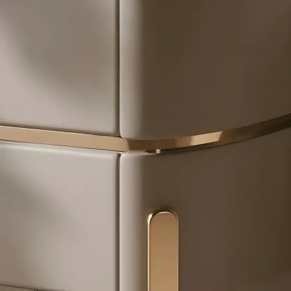 Glam Beige Leather Stone Top 2-Drawer Nightstand Image - 5