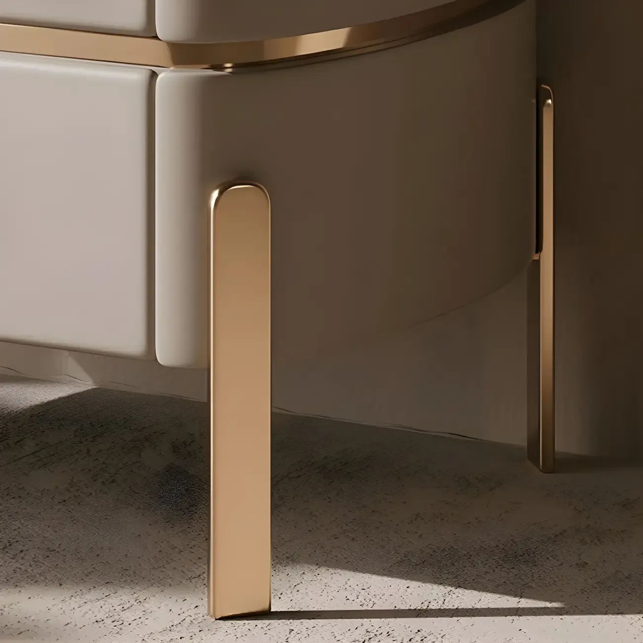 Glam Beige Leather Stone Top 2-Drawer Nightstand Image - 7