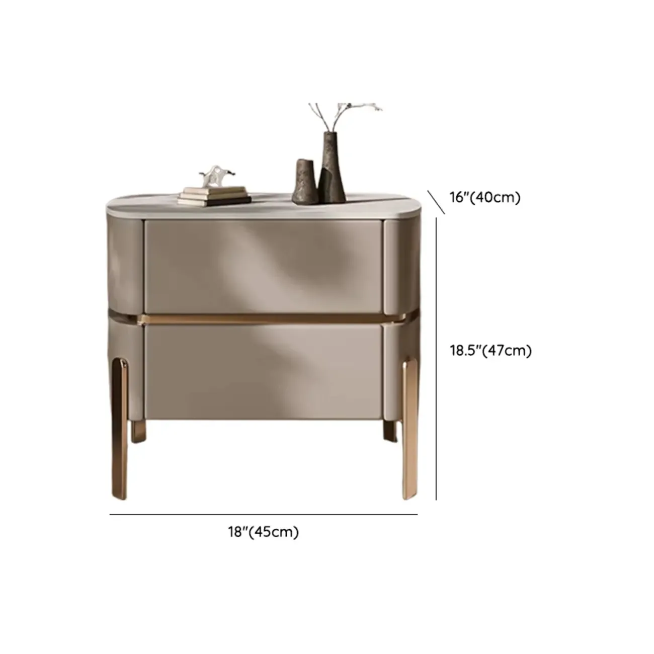 Glam Beige Leather Stone Top 2-Drawer Nightstand Image - 10