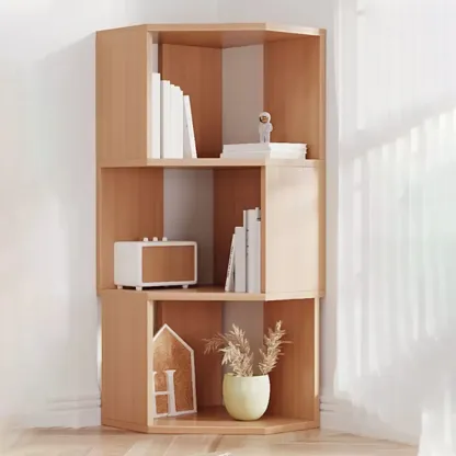 Tall 5-Tier Wooden Corner Bookcase for Small Spaces Image - 3