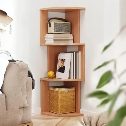 Tall 5-Tier Wooden Corner Bookcase for Small Spaces Image - 7