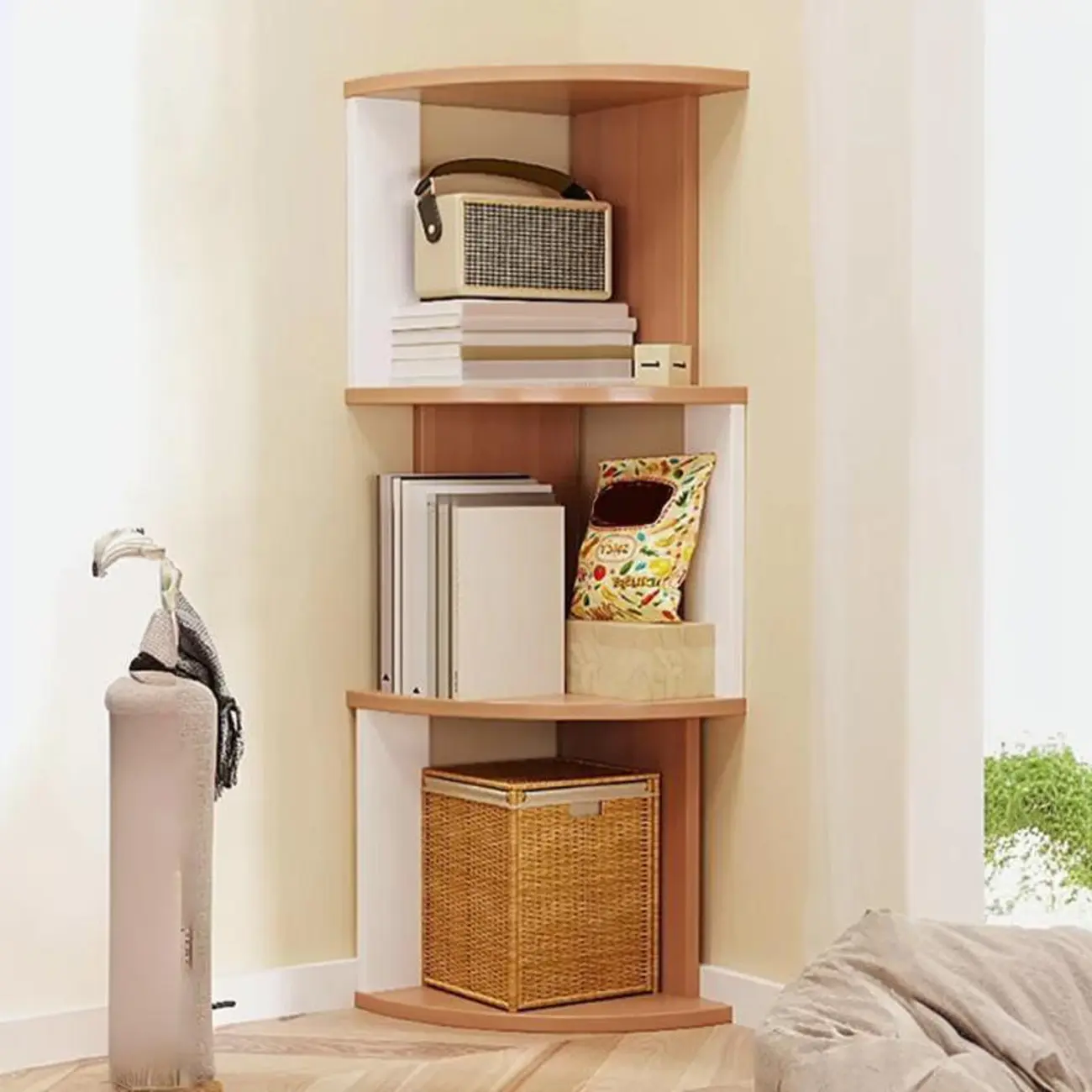 Tall 5-Tier Wooden Corner Bookcase for Small Spaces Image - 8 | homeyfad