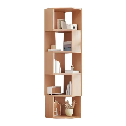 Tall 5-Tier Wooden Corner Bookcase for Small Spaces Image - 11