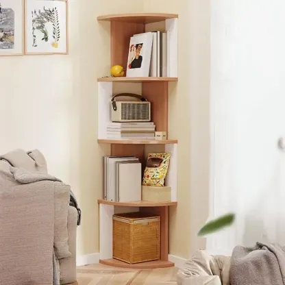 Tall 5-Tier Wooden Corner Bookcase for Small Spaces Image - 13