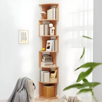 Tall 5-Tier Wooden Corner Bookcase for Small Spaces Image - 17