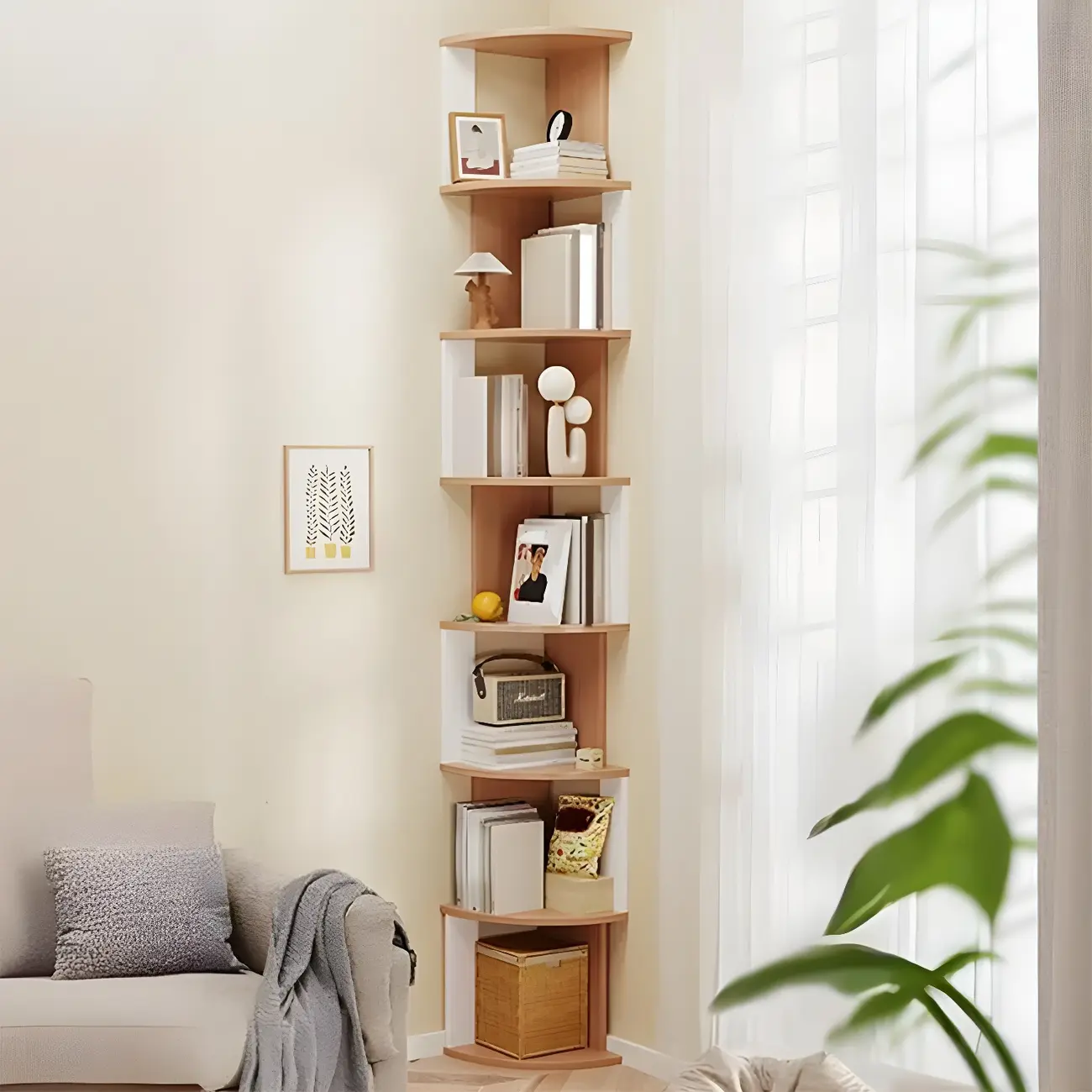 Tall 5-Tier Wooden Corner Bookcase for Small Spaces Image - 20 | homeyfad