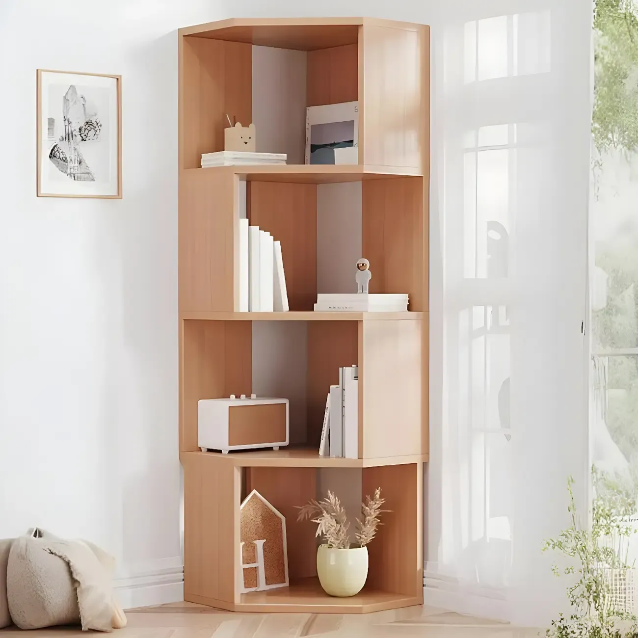 Tall 5-Tier Wooden Corner Bookcase for Small Spaces Image - 21