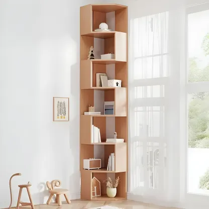 Tall 5-Tier Wooden Corner Bookcase for Small Spaces Image - 25