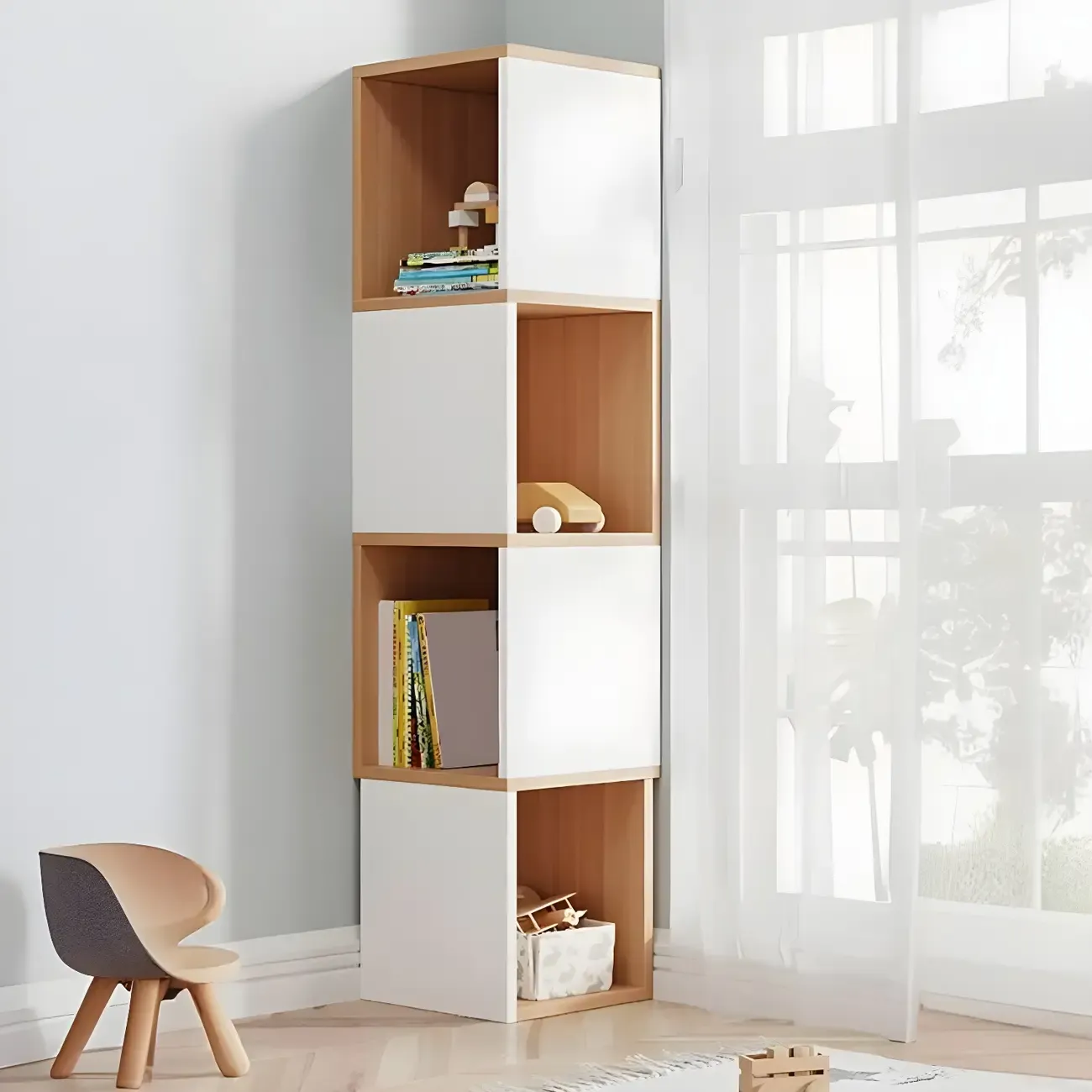 Tall 5-Tier Wooden Corner Bookcase for Small Spaces Image - 28