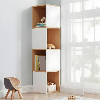 Tall 5-Tier Wooden Corner Bookcase for Small Spaces Image - 28
