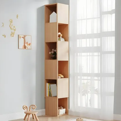 Tall 5-Tier Wooden Corner Bookcase for Small Spaces Image - 31
