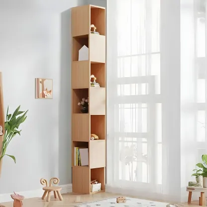Tall 5-Tier Wooden Corner Bookcase for Small Spaces Image - 33