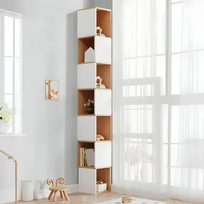 Tall 5-Tier Wooden Corner Bookcase for Small Spaces Image - 34