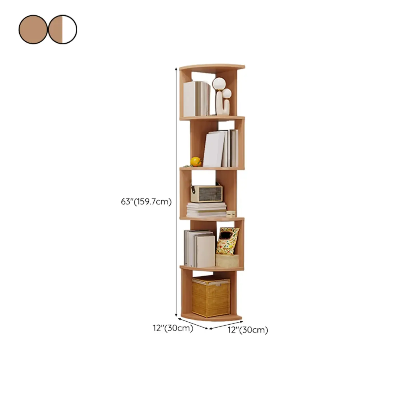 Tall 5-Tier Wooden Corner Bookcase for Small Spaces Image - 38