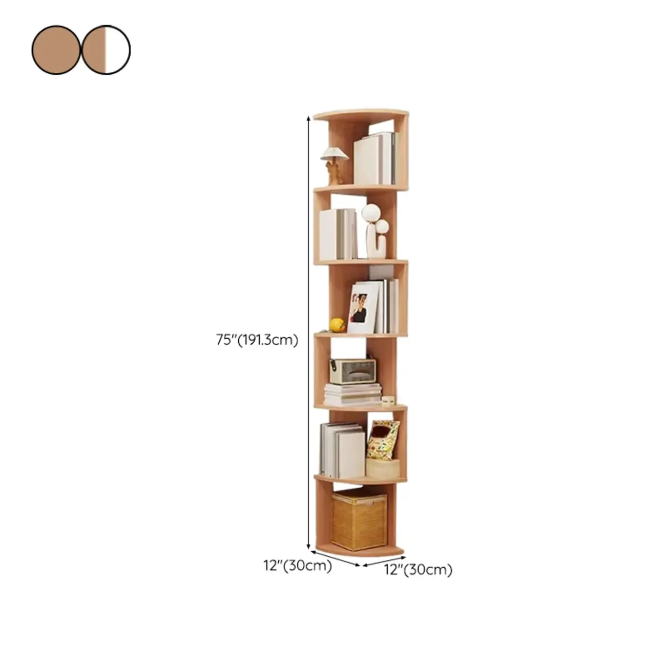 Tall 5-Tier Wooden Corner Bookcase for Small Spaces Image - 39