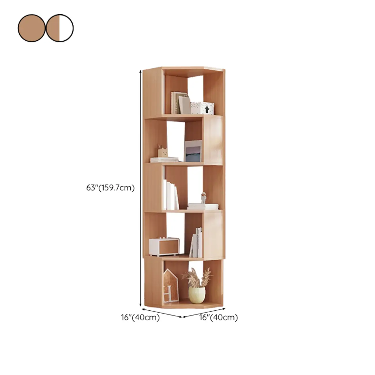 Tall 5-Tier Wooden Corner Bookcase for Small Spaces Image - 43 | homeyfad