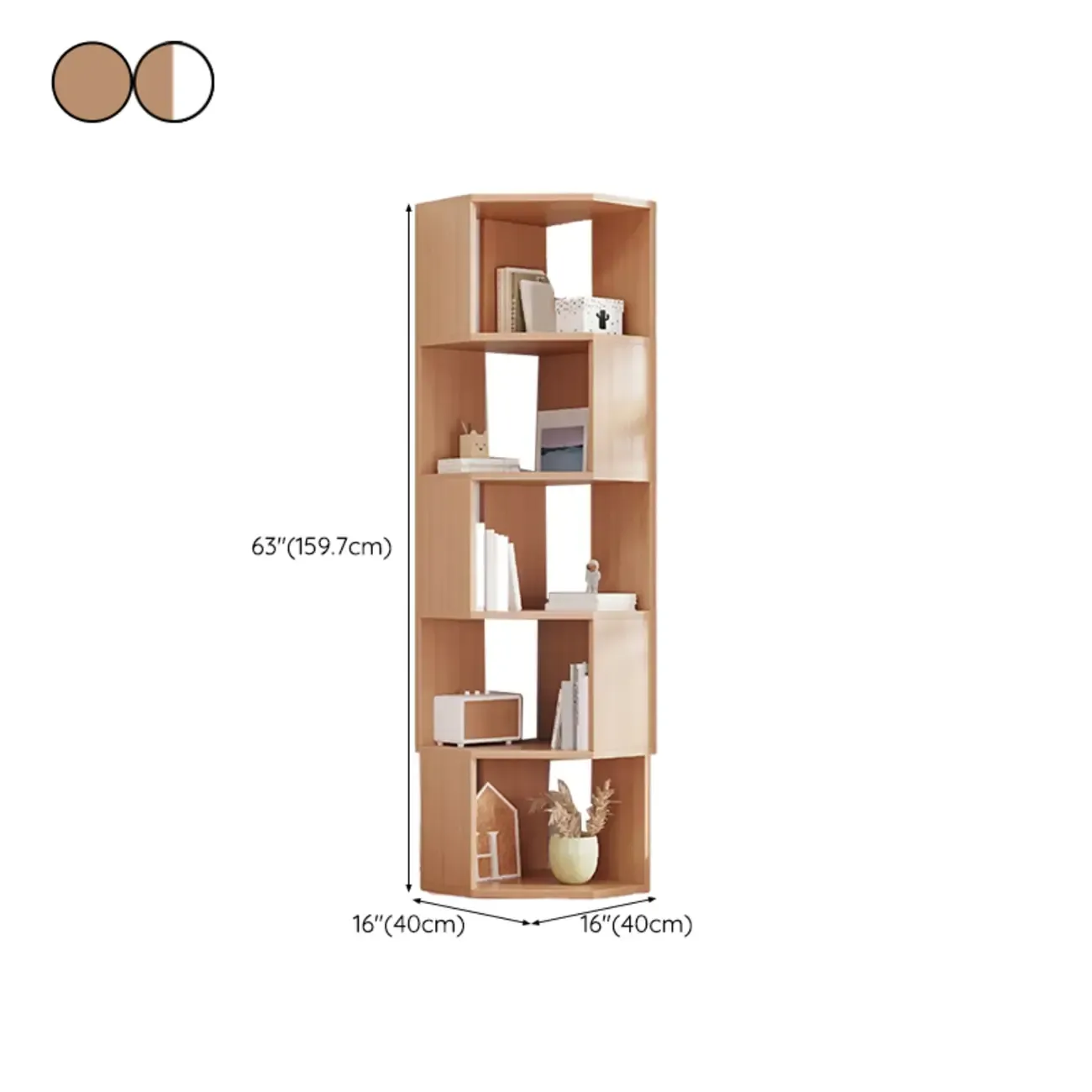 Tall 5-Tier Wooden Corner Bookcase for Small Spaces Image - 43
