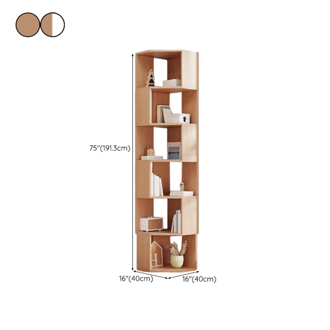 Tall 5-Tier Wooden Corner Bookcase for Small Spaces Image - 44 | homeyfad