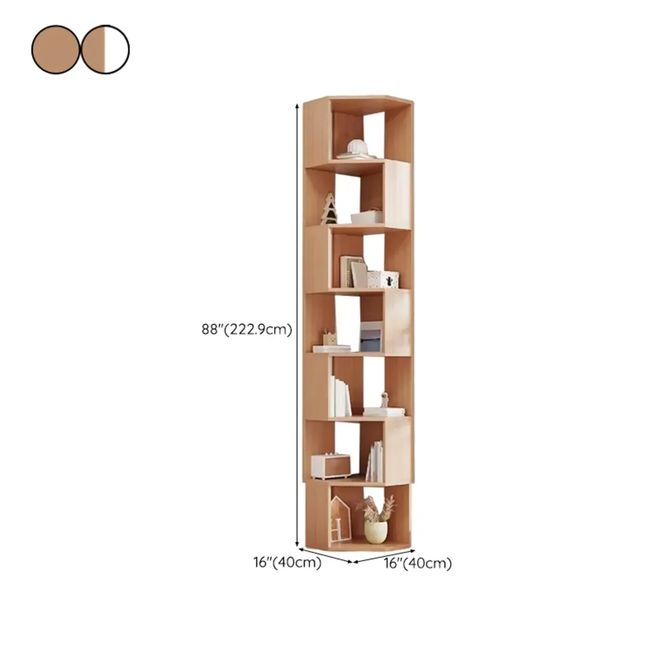 Tall 5-Tier Wooden Corner Bookcase for Small Spaces Image - 45