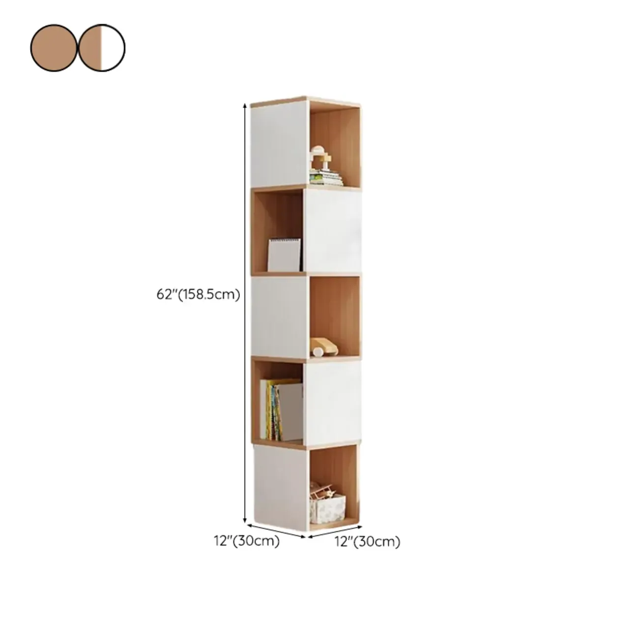 Tall 5-Tier Wooden Corner Bookcase for Small Spaces Image - 47