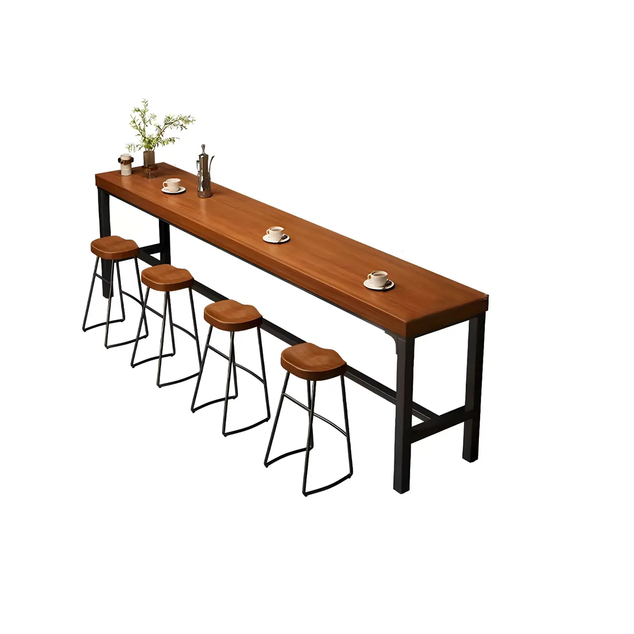Brown Rectangular Wood Long Dining Bar Table Image - 5 | homeyfad