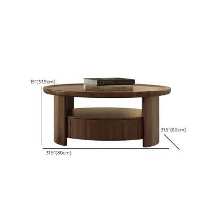 Brown Round Drawer Scandinavian Wood Coffee Table Image - 12