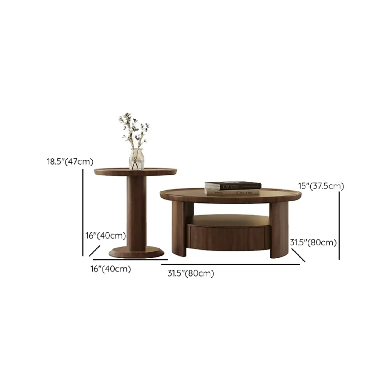 Brown Round Drawer Scandinavian Wood Coffee Table Image - 13