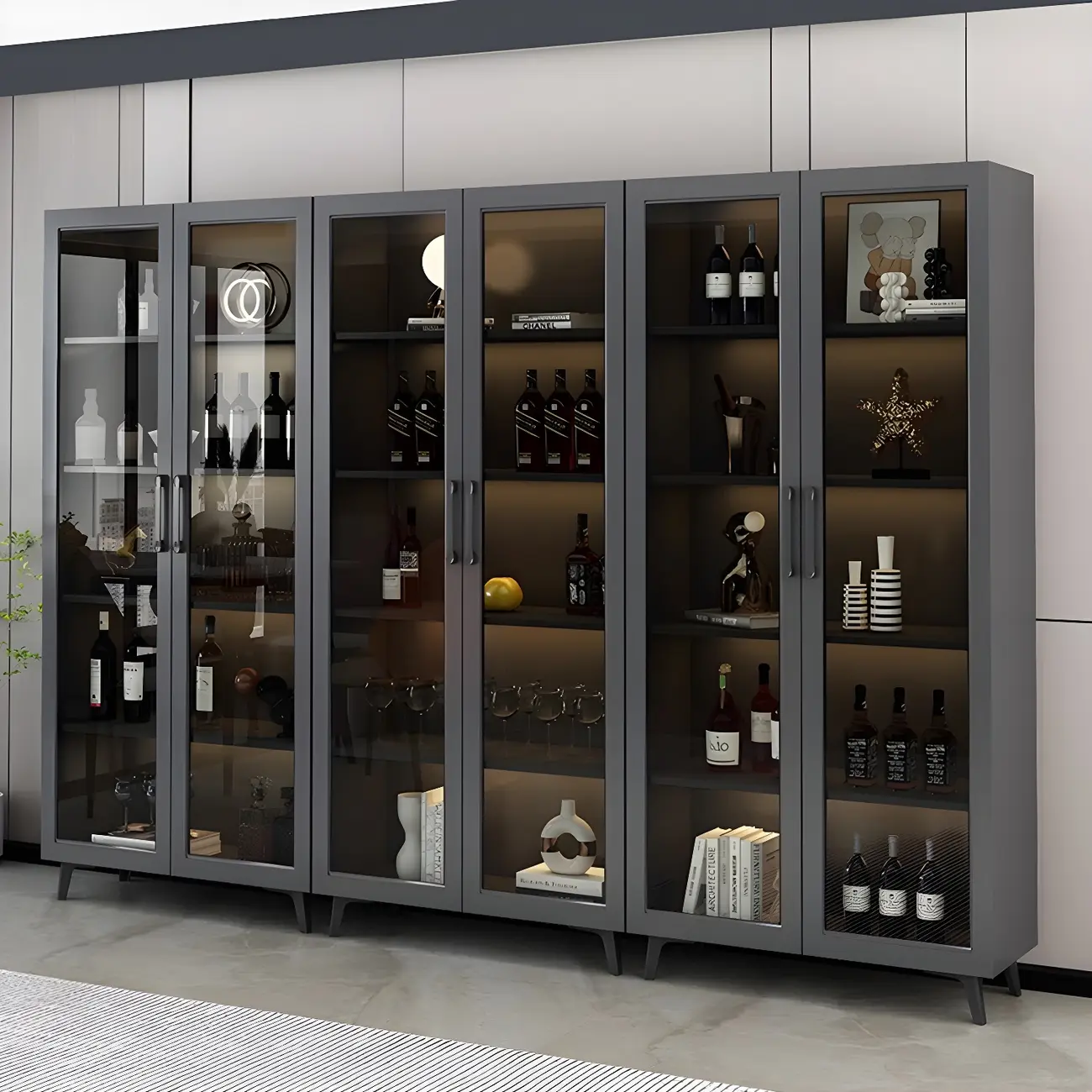 Gray Modern Display Cabinet with Metal Base and Glass Door Image - 1 | homeyfad